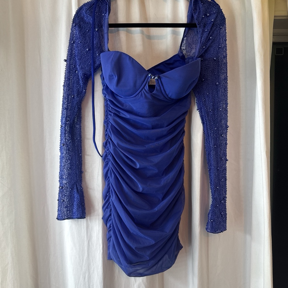 Elegant Blue Ruched Dress